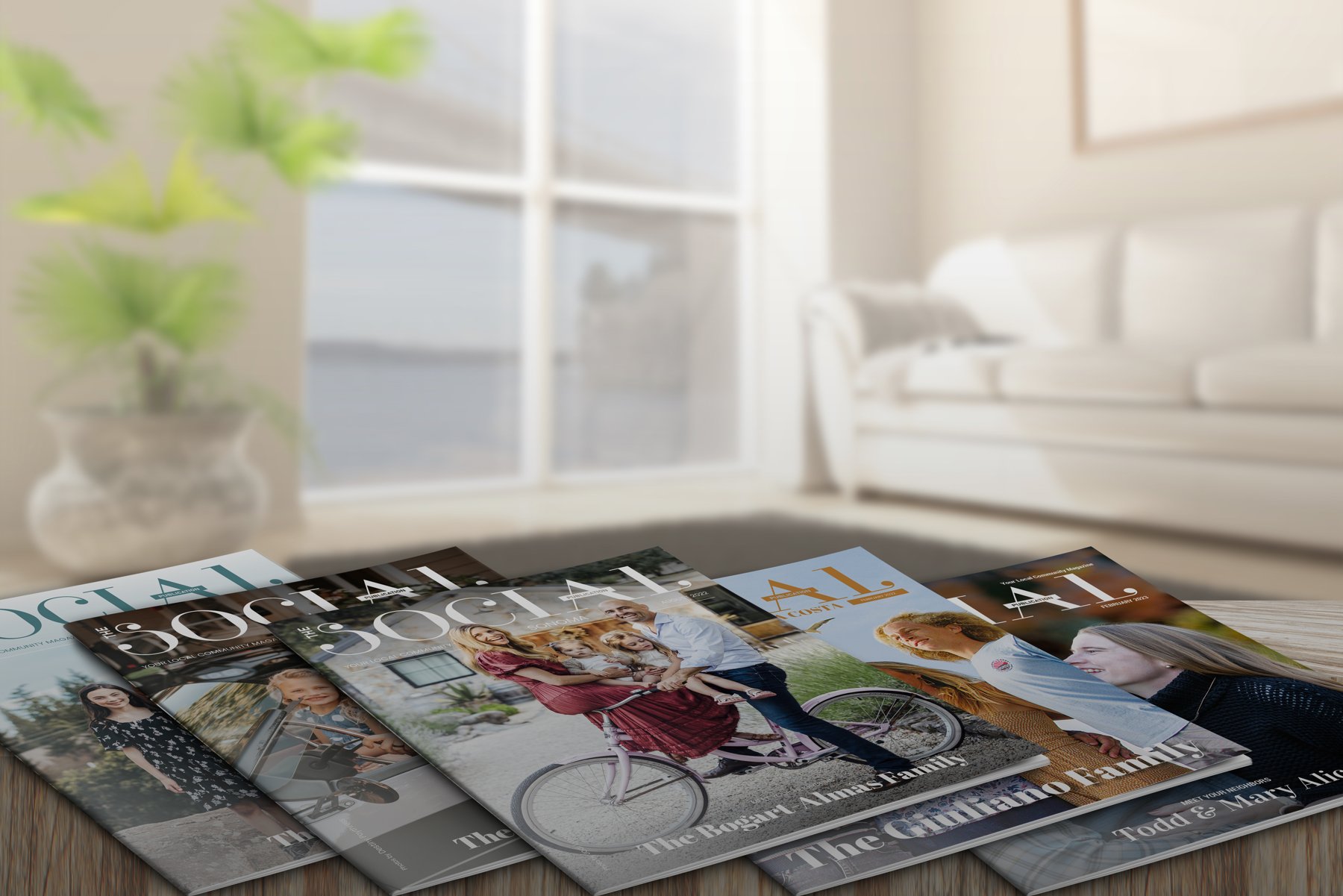 The Social Publication magazines on a coffee table